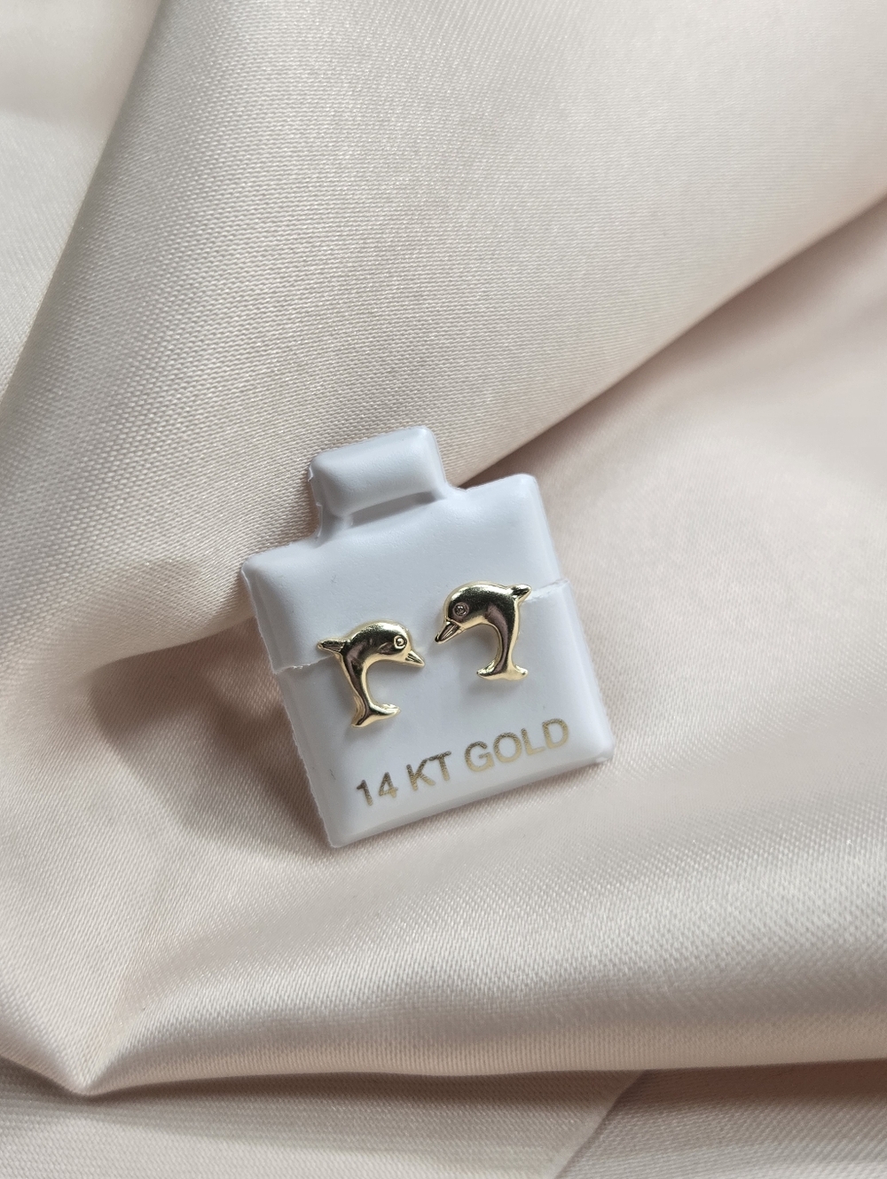 14K Gold Dolphin Stud Earrings - Cute Minimalist